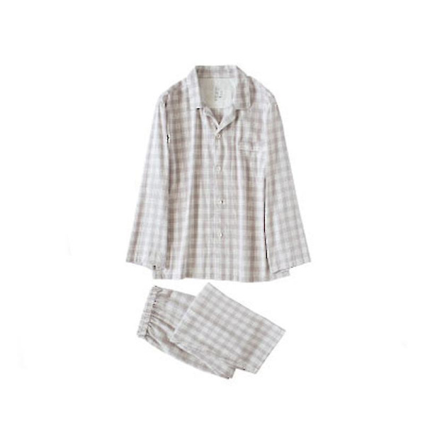 Dampyjamas Set, Matchande Pyjamas Set med långa ärmar Beige Plaid L