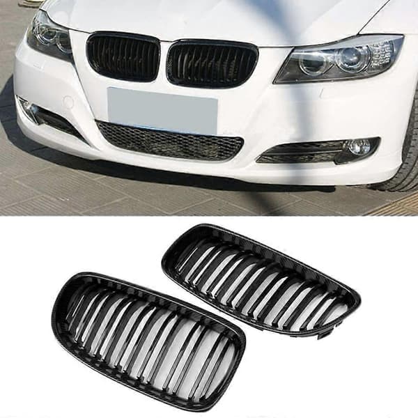 Bil Kulfiber Blank Sort Dobbelt Lamel Front Nyre Grill til- E90 E91 3 Serie 2009-2011