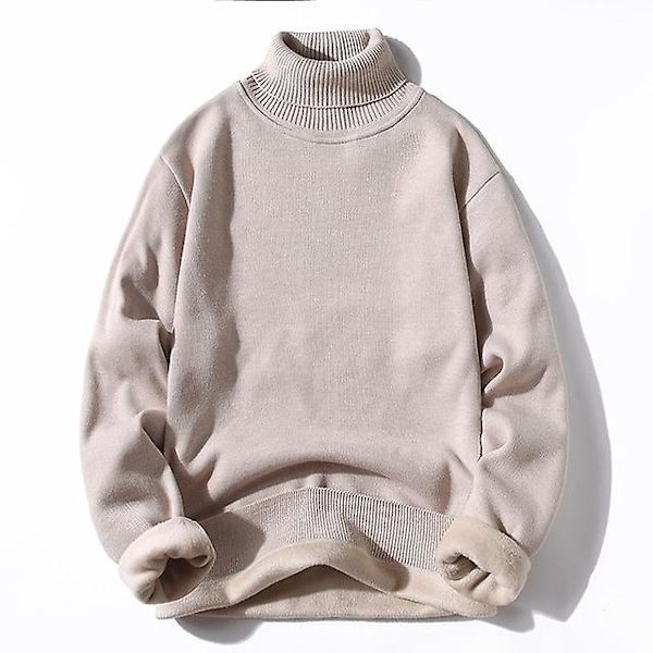 Talvi miesten fleece poolokauluspusero miehet 2022 uusi rento neule paksu poolopaita miesten merkki syksy kashmir O-kaula miesten topit Khaki turtleneck S