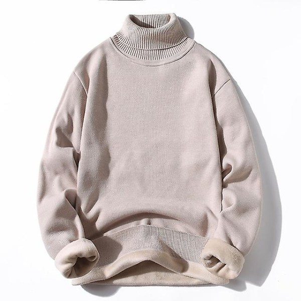 Vinter Herre Fleece Turtleneck Genser Menn 2022 Ny Casual Strikket Tykk Genser Mannlig Merke Høst Cashmere O-hals Herre Topper Khaki turtleneck 2XL (72-81KG)