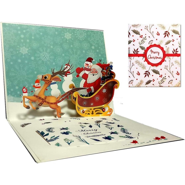 3D-joulukortit, pop up -kortti joulutervehdyskortti, kirjekuori mukana, joululahjakortti, joulupukki
