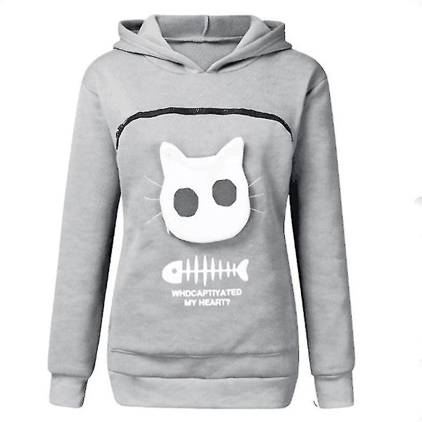 Sweatshirt Katteelsker Hættetrøje Kænguru Hund Kæledyr Pote Pullover Krammetaske Sweatshirt Lomme Light Gray M
