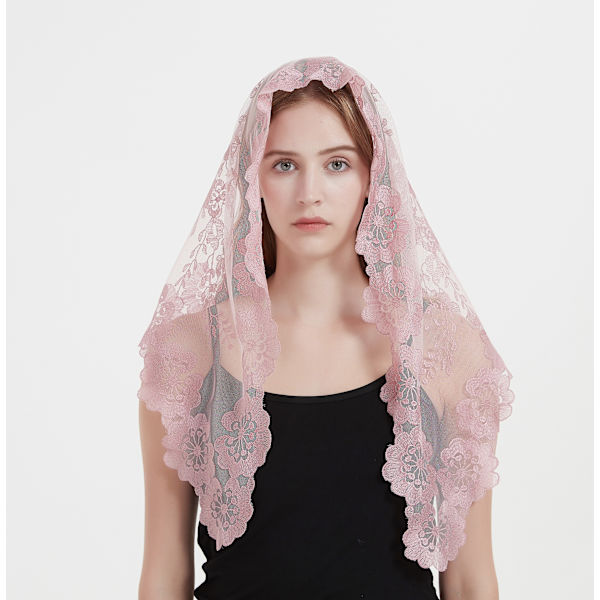 Rosa Spansk Stil Blonde Mantilla Dame Bryllup Hodeplagg Kirkeklede pink