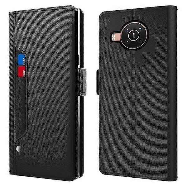 Anti-fall Mobilskal Kompatibelt För Nokia X20 5G, Reptåligt Sminkspegel Magnetisk Stängning PU Läder +TPU Skyddande Flip Black