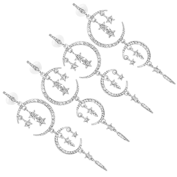 2 Par Øreringe Legering Diamant Romantisk Måne Stjerne Mode Smykker Kvinder Piger Tilbehør Hvid