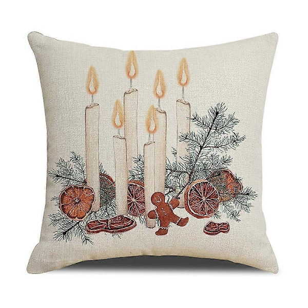 Motesett med 4 Juleputetrekk - Kongle Lysestake Mønster - 45 x 45 cm - Vinterdekorasjon for Sofa, Stue