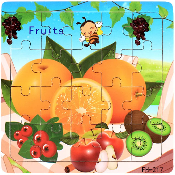 Uusi 20-osainen Montessori 3D-palapeli Sarjakuva Eläin Ajoneuvo Palapeli Puinen Palapeli Peli Varhaiskasvatus Lelut Lapsille Fruit