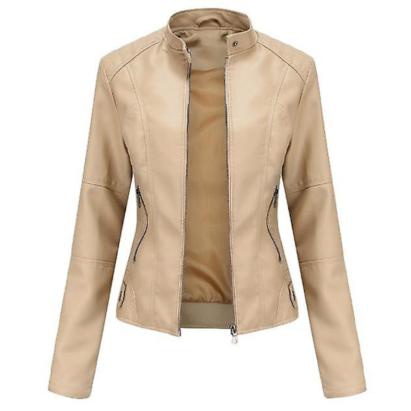 Dame Skinnjakke Casual Glidelås Tilgjengelig I 6 Farger apricot XXXXL