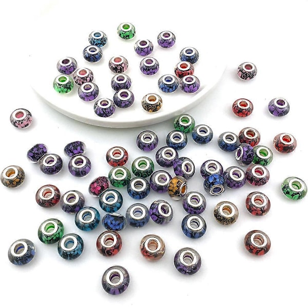 Mix 50 st färgade pärlor med stora hål Trendig stil Många stilar att välja mellan DIY pärltillverkning grundläggande ormbenarmbandsaccessoarer (Tryckta pärlor)