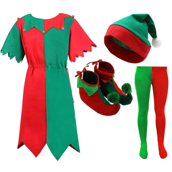 Jul Barnkläder Cosplay Söt Grön Älv Clown Kostym Uppträdandekläder 1 XL