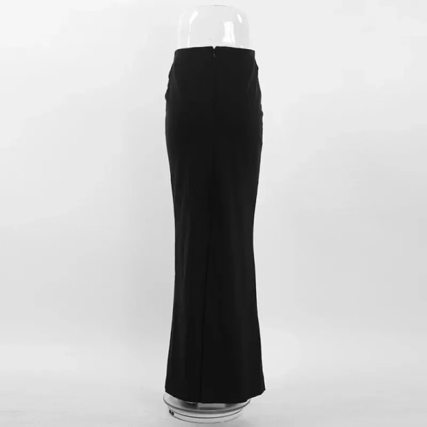 HOUZHOU Lång Svart Kjol Dam Vintage Hög midja Bodycon Chic och Elegant Slit Maxi Tight Kjol Höst Vinter Kontor Dam Black L