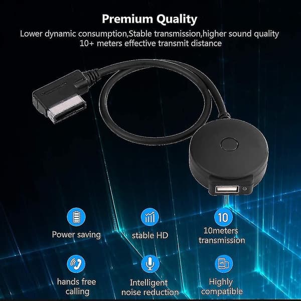 Bil Ami Mdi Bluetooth Audio Aux Hun USB Adapter Kabel Til A4 A6 Q5 Q7 Efter 2009 (1 stk. sort) TY