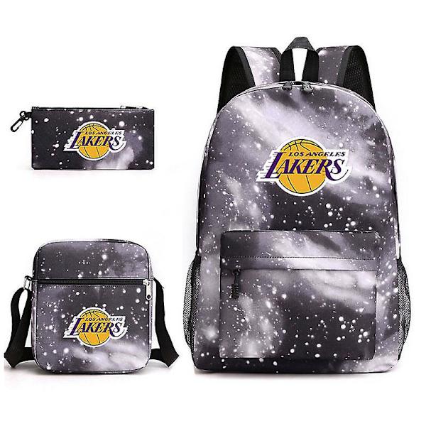 Tredelt Skolesekk Lakers Trykt Blyantveske Skulderveske Starry black Three piece set