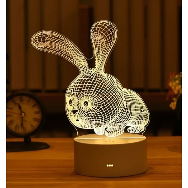 Romantisk Kjærlighet 3D Akryl LED Lampe for Hjem Barnas Nattlys Bordlampe Julebord Dekor Valentinsdag Nattbordslampe Rabbit