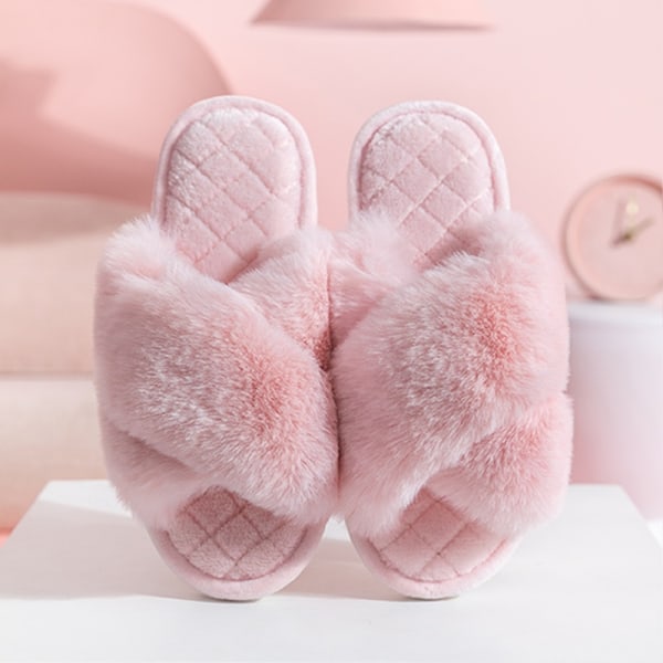 Kryss Bomull Tøfler Innendørs Varme Tøfler Vinter Varme Hjem Plysj Tøfler Pink-PVC 36-37(fit 35-36)