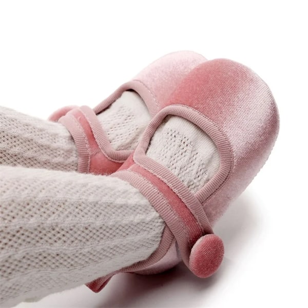 Nyfött toddler Baby Flickor Mary Jane Skor Enfärgad sammet Princess Flats Casual Walking Shoes Pink 0-6 Months
