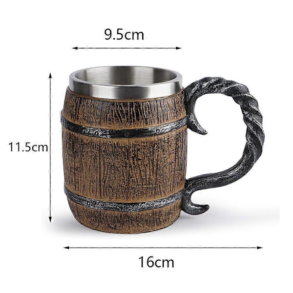 Nordisk Medeltida Viking Ölmugg - Ölmugg - Ölglas - Ek - Rostfri Metallmugg - Handgjord - Julklapp - Present till Män (Brun)