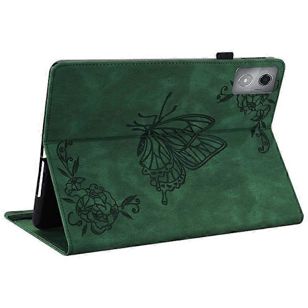 Kompatibelt Fodral för Lenovo Tab K11 Plus Fjäril Blomma Tryck PU Läder Tablet Skydd med Kortfack Green
