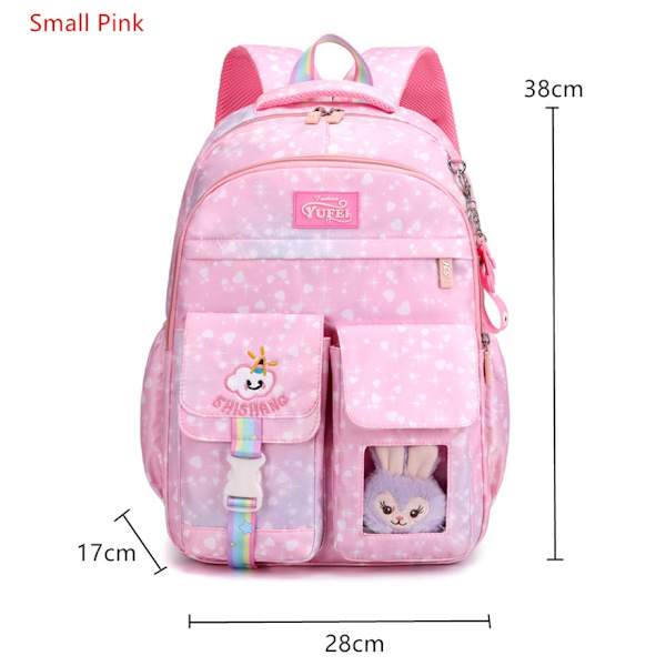 Söt skolväska för studenter, grundskoleväska för flickor, grundskoleryggsäckar kawaii rosa lila ryggsäck för flickor bokväska present Small Pink