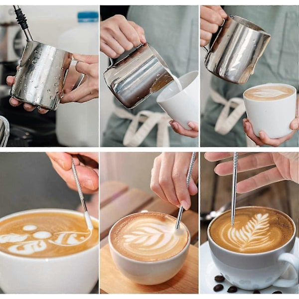350ml/600ml/900ml (12oz/20oz/32oz) Mælkekande i rustfrit stål til kaffe, mælkeskummer, cappuccino og latte (Sølv 12oz/350ml)