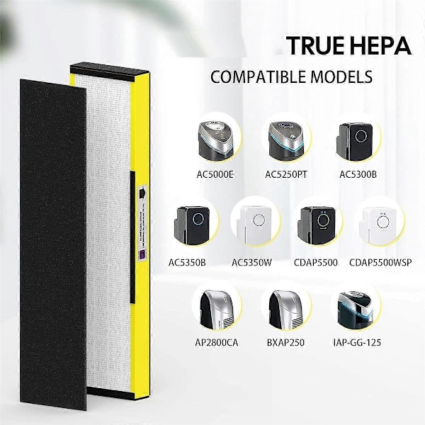 2-pak FLT5000 HEPA-erstatningsfilter til Germ Purifier AC5000, AC5000E, AC5250PT, AC5350B, AC5350