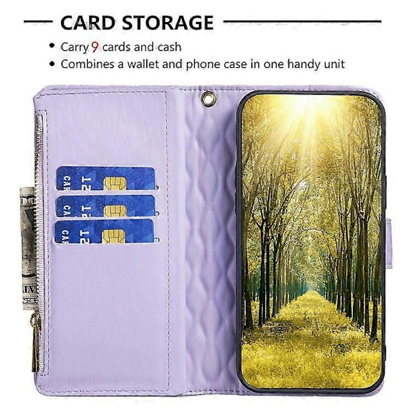 BINFEN COLOR Kompatibel med Samsung Galaxy A32 4G (EU Version) BF Style-15 Rombmönster Präglat Skyddsfodral med Dragkedja P Purple