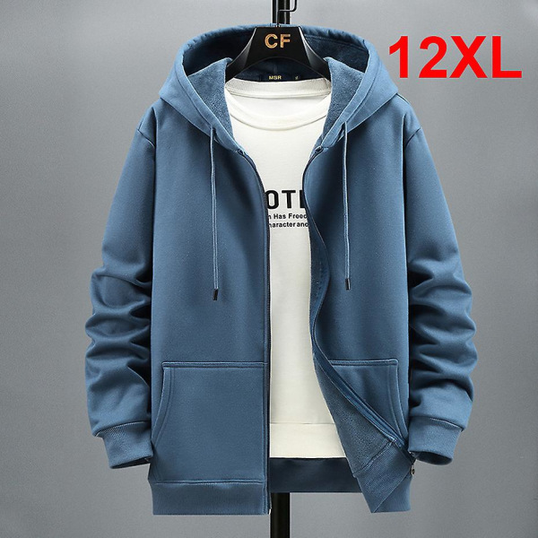 Menns høst-vinter-fleece-hettegenser Ensfarget jakke-hettegenser Plus Size blue 10XL(150 to 160KG)