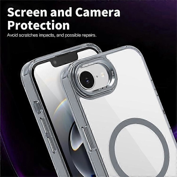 Kompatibelt deksel for iPhone 16e TPU+PC Transparent Magnetisk Telefondeksel Grey