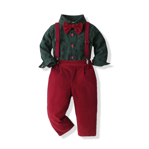 Barneklær til jul Nye gutter Rutete langermet jakkeslag Bomull Cardigan Overalls Juleantrekk Green 110cm