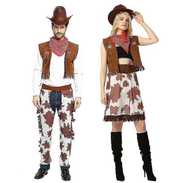 Halloween Party Cowboy-asu aikuisille miehille ja naisille Cowgirl Cosplay Länsi-mekkopuku karnevaali-aikuisten puku Cowboy Man