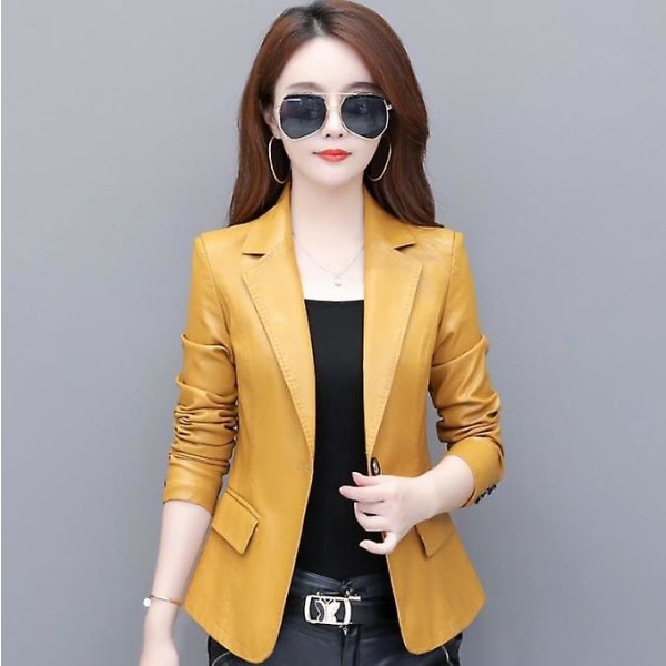 Læderjakke til kvinder Motorcykel Læderjakke Dame Læderdragt Damejakke Blazer Yellow S
