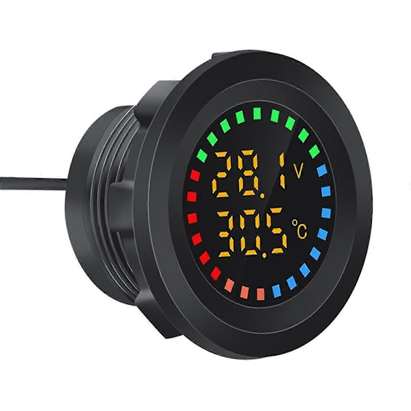12-24V Bil Rund Färgskärm Temperatur Voltmeter Auto Spänningstest Dubbel Display Digital Mätare