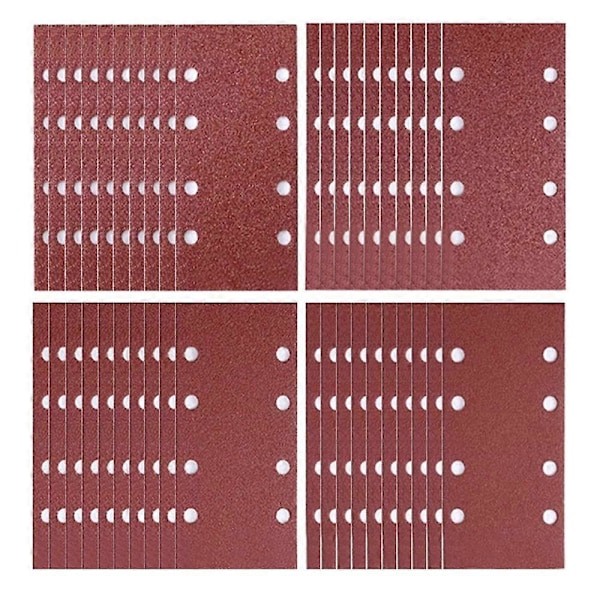 40 ark 93 x 185 mm 8-hullers sandpapir til tilfældige excenterslibere 40/60/80/120 korn