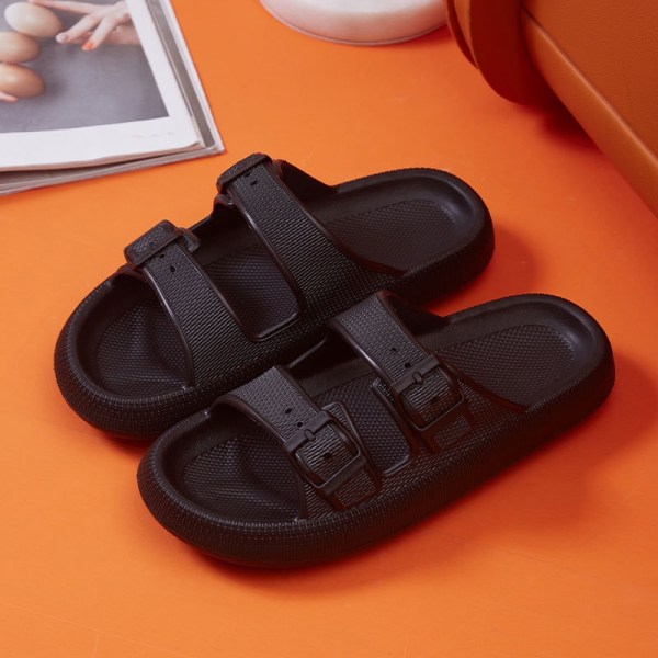 Fashion Spænde Tykke Sål Hjemmesko Kvinders Home Soft Sole Cloud Hjemmesko Black 42-43