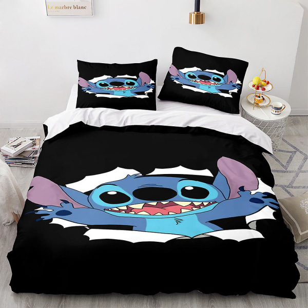 Stitch 3D-tryckt Sängklädesset Påslakan Örngott Barnpresent Färg 11 US FULL 200x230cm