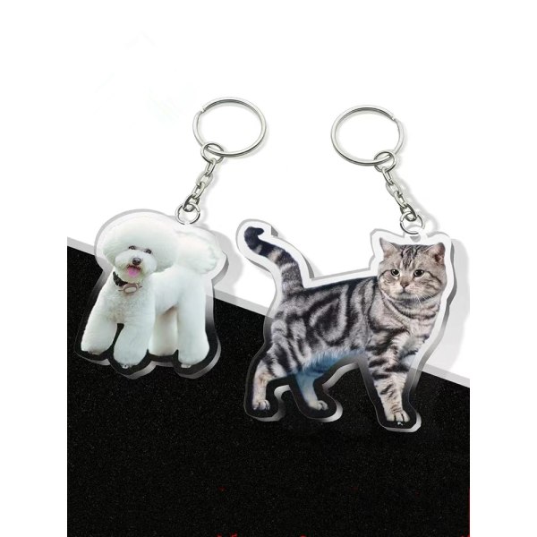 Egendefinert personlig tegneserie akryl nøkkelring Egendefinert Anime Transparent Cat Hund ID nøkkelring gavepose Clear Keychain 4 cm