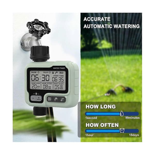 Digital Sprinkler Timer, Programmerbar Vattentimer för Trädgårdsslang, Automatisk & Manuell Vattningskontroll f