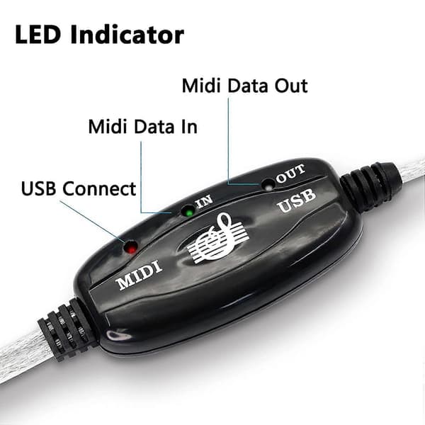 USB MIDI-kabeladapter, A hane till MIDI Din med LED för keyboard