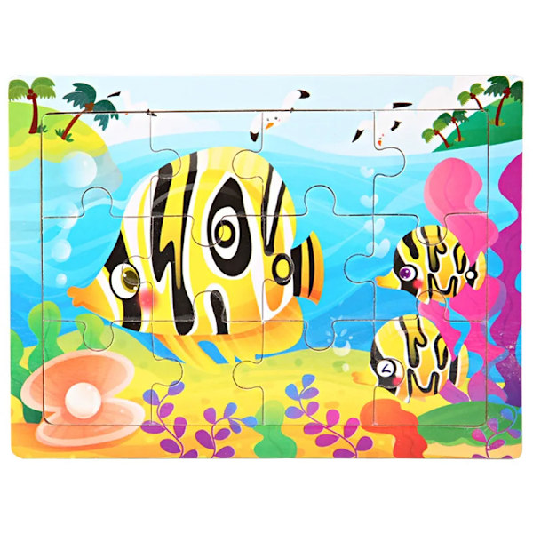 15*11cm 3D Palapeli Sarjakuvaeläimet Puupalapeli Lasten Kognitiivinen Palapeli Vauvan Puiset Lelut Opetuslelut Lapsille 14-sea Animals