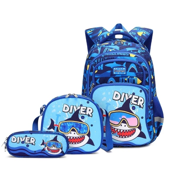 Dinosaurie Ryggsäcksset för Pojkar med Lunchlåda Pennfodral Flickor Skolväska Barn Lågstadie Förskola Tecknad Skolväska shark 3pcs
