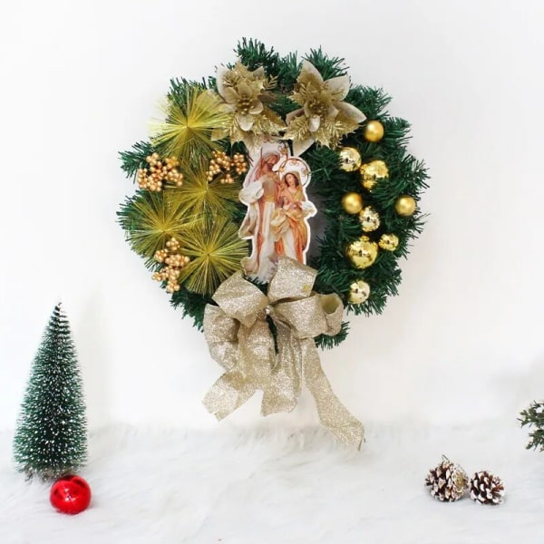 Dørkrans med lys Dørkranse til døre Julepynt Rødt Jesus-mønster Blomsterguirlande Juledekorationer 2023 Red Berry 30CM