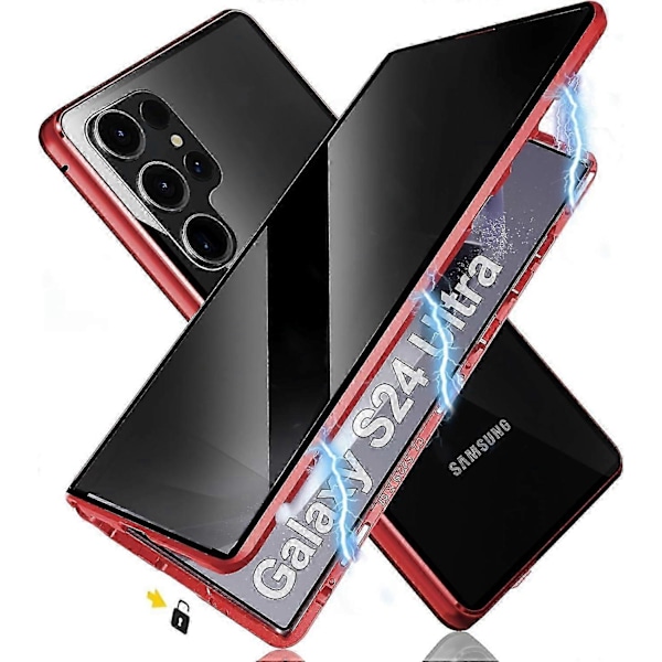 Magnetiskt integritetsskal för Samsung Galaxy S24 Ultra/S24 Plus/S24 med säkerhetslås, magnetiskt dubbelsidigt härdat glasskal, stöder trådlös laddning Red S24 Ultra