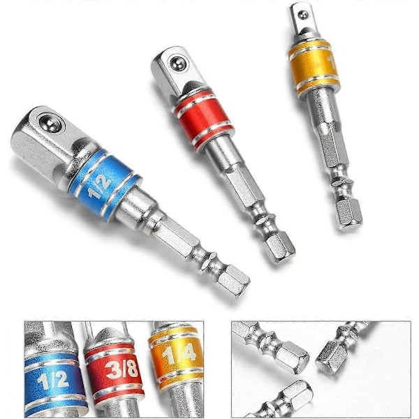 3st Hex Borr Adapter 1/2 \"3/8\" 1/4 \"Adapter Stål Hylsa Hylsadapter Konverterare