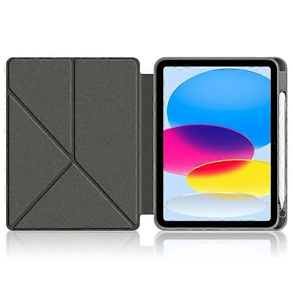 Kompatibel med iPad 10.9 (2022) / iPad 10. generation Origami Stand PU Læder Tablet Case Auto Vågn/Sov Pen Slot Beskyttelsescover Grey