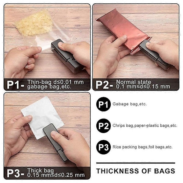 Mini Poseforsegler - 2I1 Bærbar Genopladelig Håndholdt Vakuum Varmeforseglere & Skærer til Plastikpose Sto