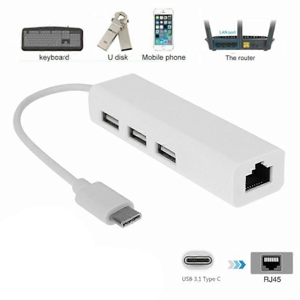 USB-C USB 3.1 Typ C till USB RJ45 Ethernet Lan Adapter Hub Kabel för PC