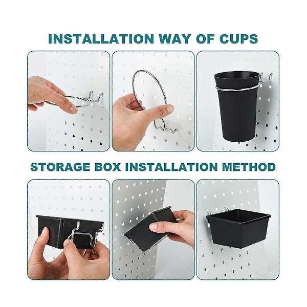 Pegboard-bakker Pegboard-kopper med kroge og løkker 12-pak, Pegboard-organiseringsudstyr, Pegboard T