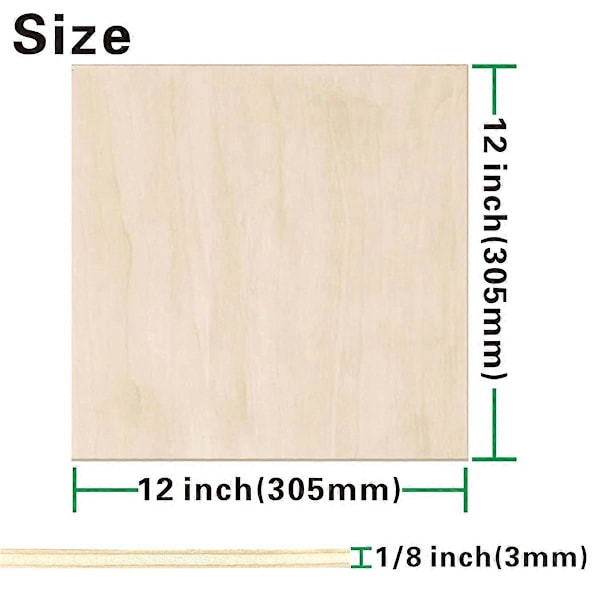 Balsa Levyt 12 kpl, 12x12x1/8 tuumaa Vanerilevyt, 3mm Balsa