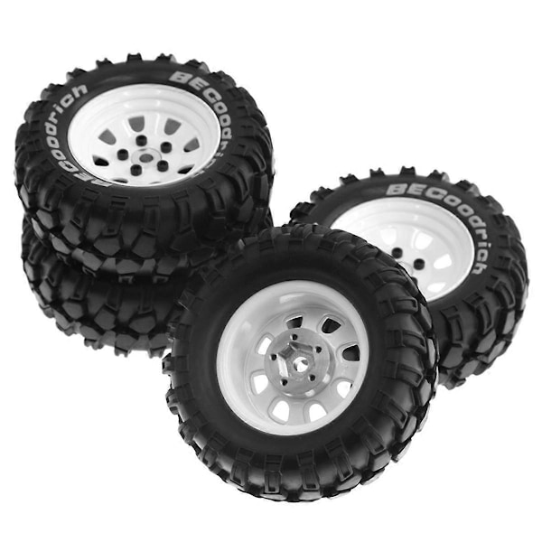 4 stk 93 mm metall 1,9 tommer Beadlock hjulfelg gummi dekksett for 1/10 RC crawlerbil, 12 mm adapter, hvit