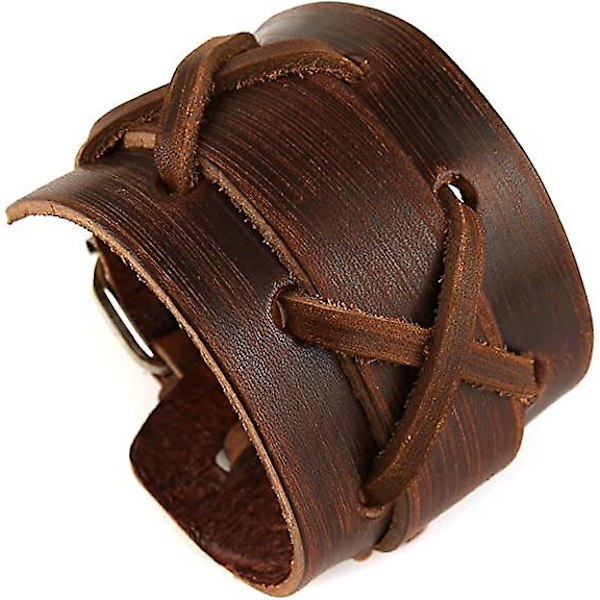 Autentisk Bredt Ægte Læder Casual Herre Brun Manchet Armring